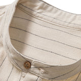 Linen Blend Striped Half Open Placket Henley Collar Shirt