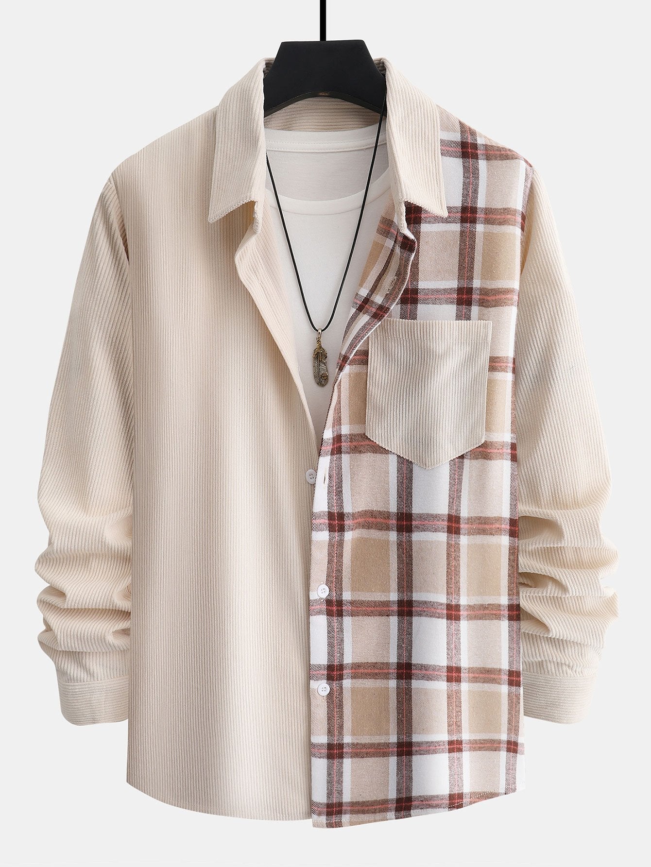 Corduroy Plaid Panel Shirt