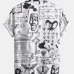 Skull Text Print Button Up Shirt