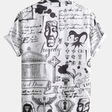 Skull Text Print Button Up Shirt