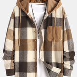 Flannel Plaid Corduroy Patchwork Hooded Shirt & Corduroy Pants Set