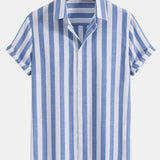 Striped Cotton Blend Shirt & Straight Leg Linen Pants Set