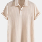 Knitted Waffle Polo Shirt & Waffle Drawstring Shorts Set