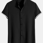 Muscle Fit Stripe Threaded Cuff Stand Collar Shirt