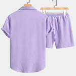 Checkerboard Texture Shirt & Drawstring Shorts Set