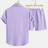 Checkerboard Texture Shirt & Drawstring Shorts Set