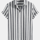 Striped Cotton Blend Shirt & Straight Leg Linen Pants Set