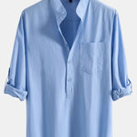 Long Sleeve Linen Henley Collar Shirt
