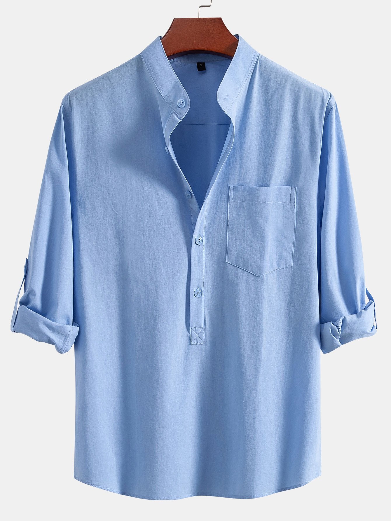 Long Sleeve Linen Henley Collar Shirt