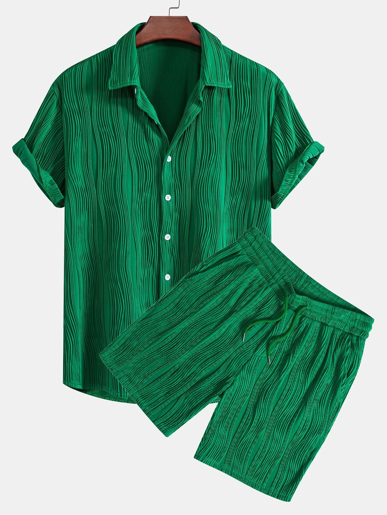 Wave Textured Shirt & Shorts Set