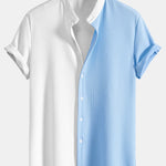 Two Tone Muscle Fit Ribbed Stand Collar Shirt & Ribbed Pants Set