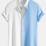 Two Tone Muscle Fit Ribbed Stand Collar Shirt & Ribbed Pants Set