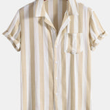 Striped Cuban Collar Shirt & Swim Shorts Set