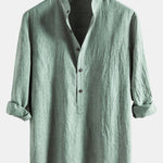 Long Sleeve Half Button Fly Henley Collar Shirt