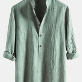 Long Sleeve Half Button Fly Henley Collar Shirt