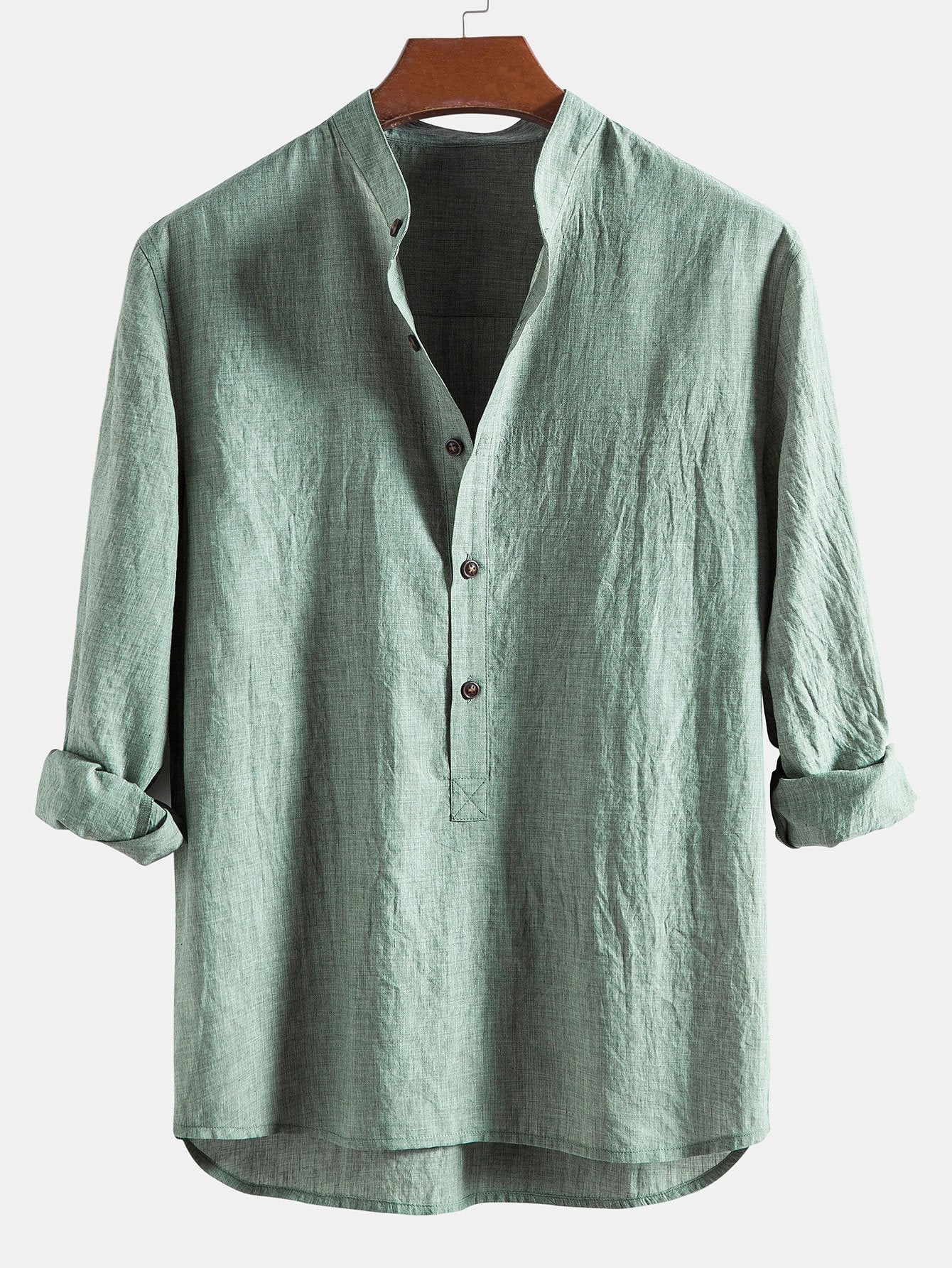 Long Sleeve Half Button Fly Henley Collar Shirt