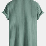 Muscle Fit Stand Collar Knitted Ribbed Shirt