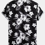 Tropical Floral Print Shirt & Linen Cotton Blend Cropped Pants Set