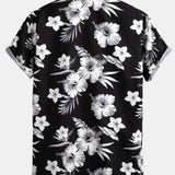 Tropical Floral Print Shirt & Linen Cotton Blend Cropped Pants Set