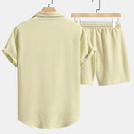Checkerboard Texture Shirt & Drawstring Shorts Set