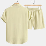 Checkerboard Texture Shirt & Drawstring Shorts Set