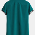 Muscle Fit Stripe Threaded Cuff Stand Collar Shirt