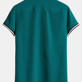 Muscle Fit Stripe Threaded Cuff Stand Collar Shirt
