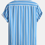 Striped Button Up Shirt & Man Mid Length Drawstring Swim Shorts Set