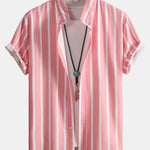 Striped Button Up Shirt & Man Mid Length Drawstring Swim Shorts Set