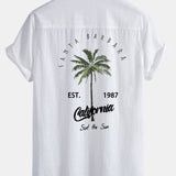 California Palm Tree Print Linen Cotton Shirt & Swim Shorts Set