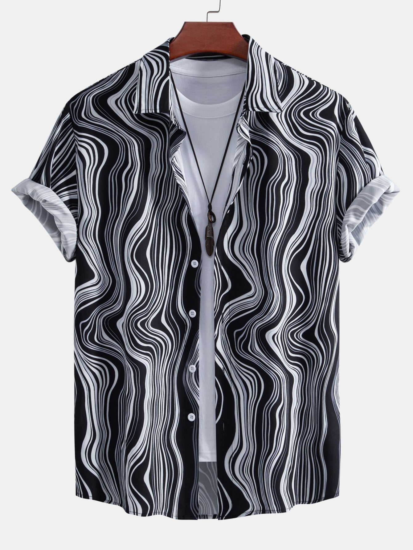 Marble Texture Print Button Up Shirt