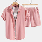 Checkerboard Texture Shirt & Drawstring Shorts Set