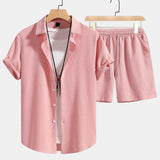 Checkerboard Texture Shirt & Drawstring Shorts Set
