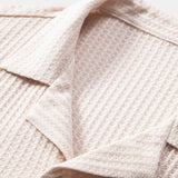 Short Sleeve Knitted Waffle Cuban Shirt & Straight Leg Linen Pants Set