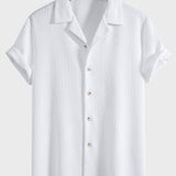Short Sleeve Geometry Textured Cuban Shirt