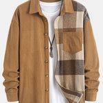 Relax Fit Corduroy Plaid Patchwork Shirt