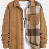 Relax Fit Corduroy Plaid Patchwork Shirt