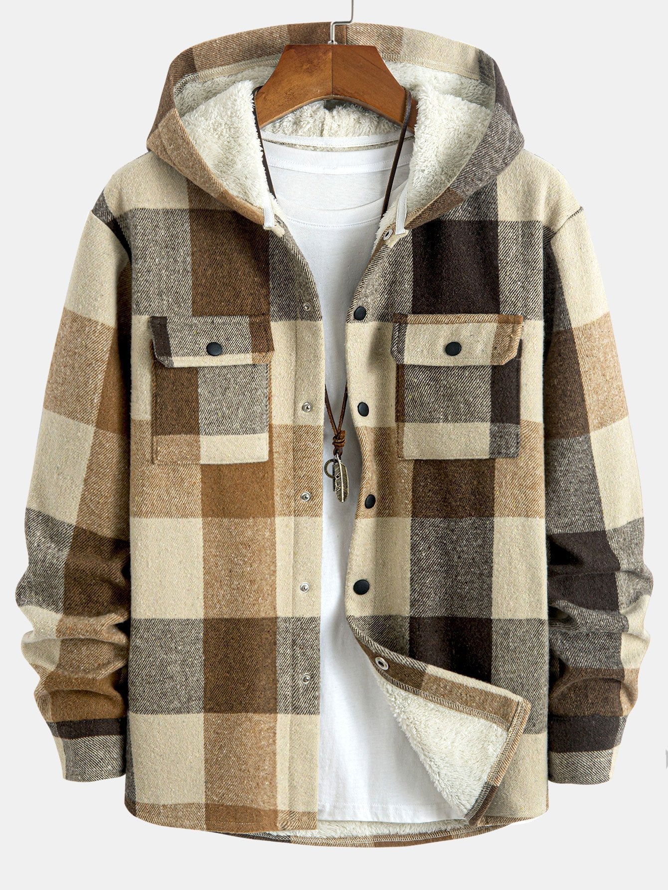 Fleece Lined Plaid Hooded Overshirt