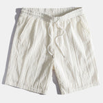 Geometric Jacquard Eyelet Cuban Shirt & Textured Shorts with Lining Set