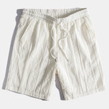 Geometric Jacquard Eyelet Cuban Shirt & Textured Shorts with Lining Set