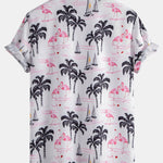 Palm Tree Flamingo Print Button Up Shirt