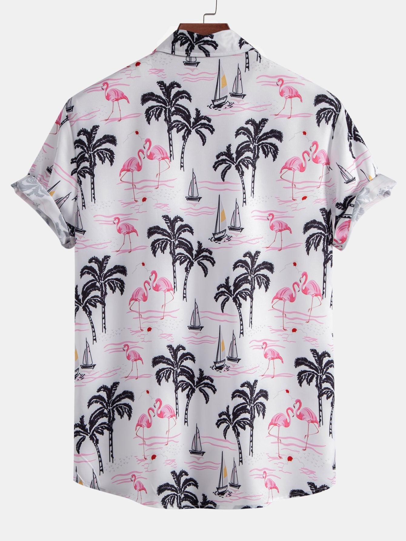 Palm Tree Flamingo Print Button Up Shirt