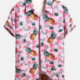 Pineapple Palm Tree Print Button Up Shirt