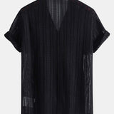 Textured Cuban Shirt & Straight Leg Linen Pants Set