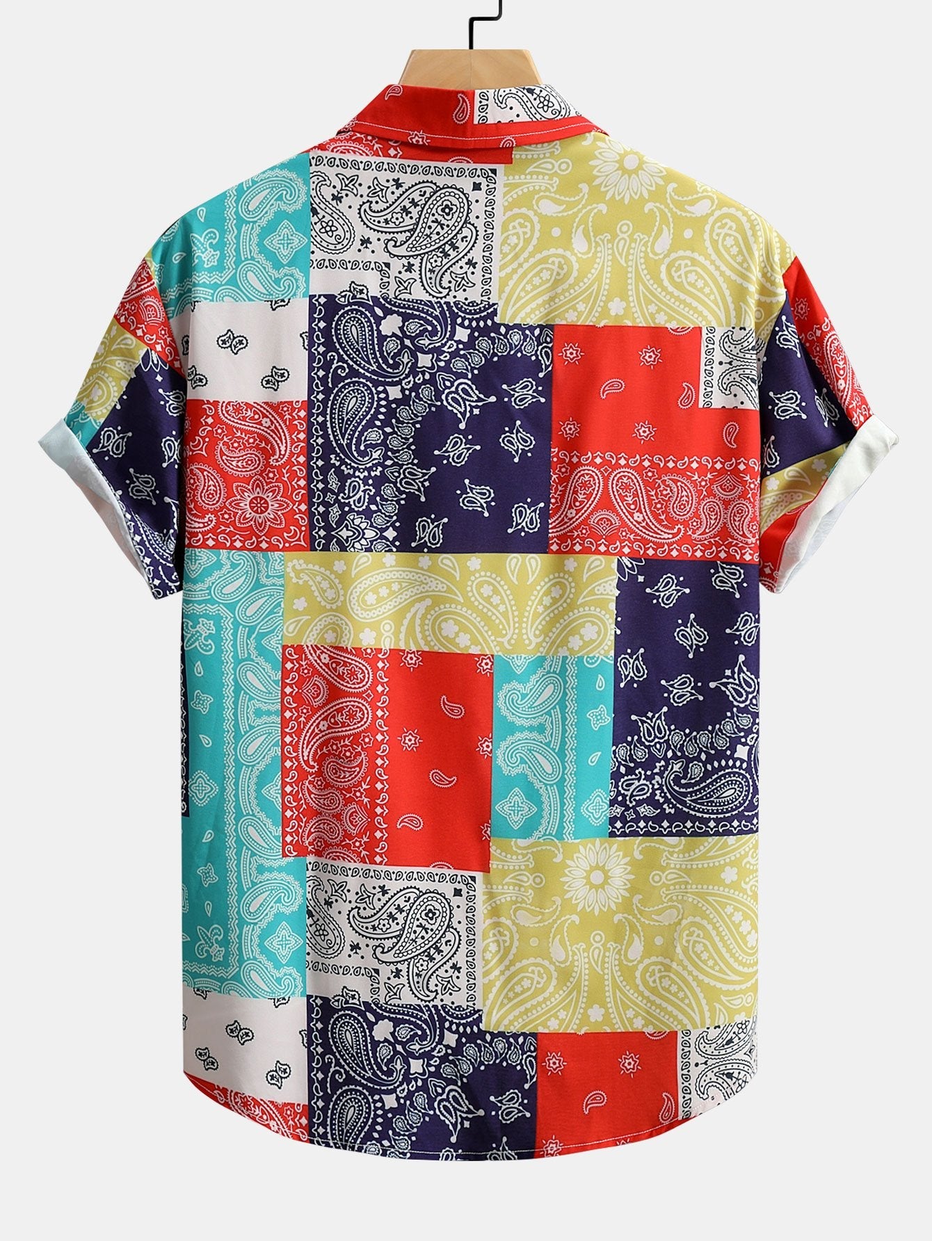 Color Block Paisley Print Button Up Shirt