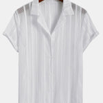 Mesh Textured Shirt & Straight Leg Linen Pants Set