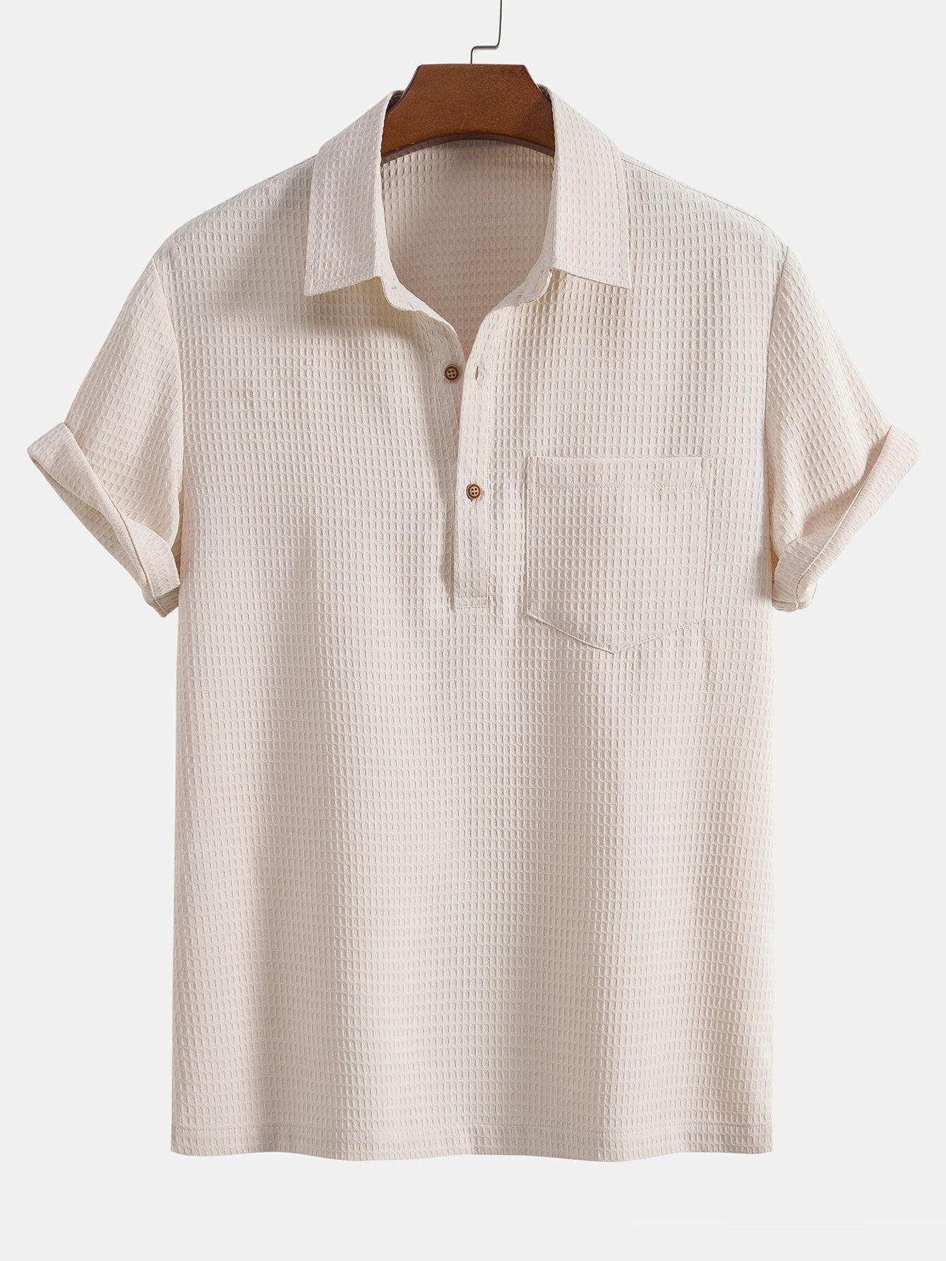 Waffle Polo Collar Shirt with Pocket