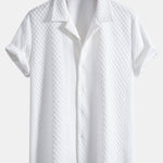 Rhombus Geometric Jacquard Textured Cuban Shirt