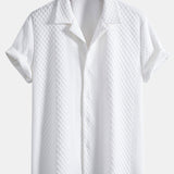Rhombus Geometric Jacquard Textured Cuban Shirt