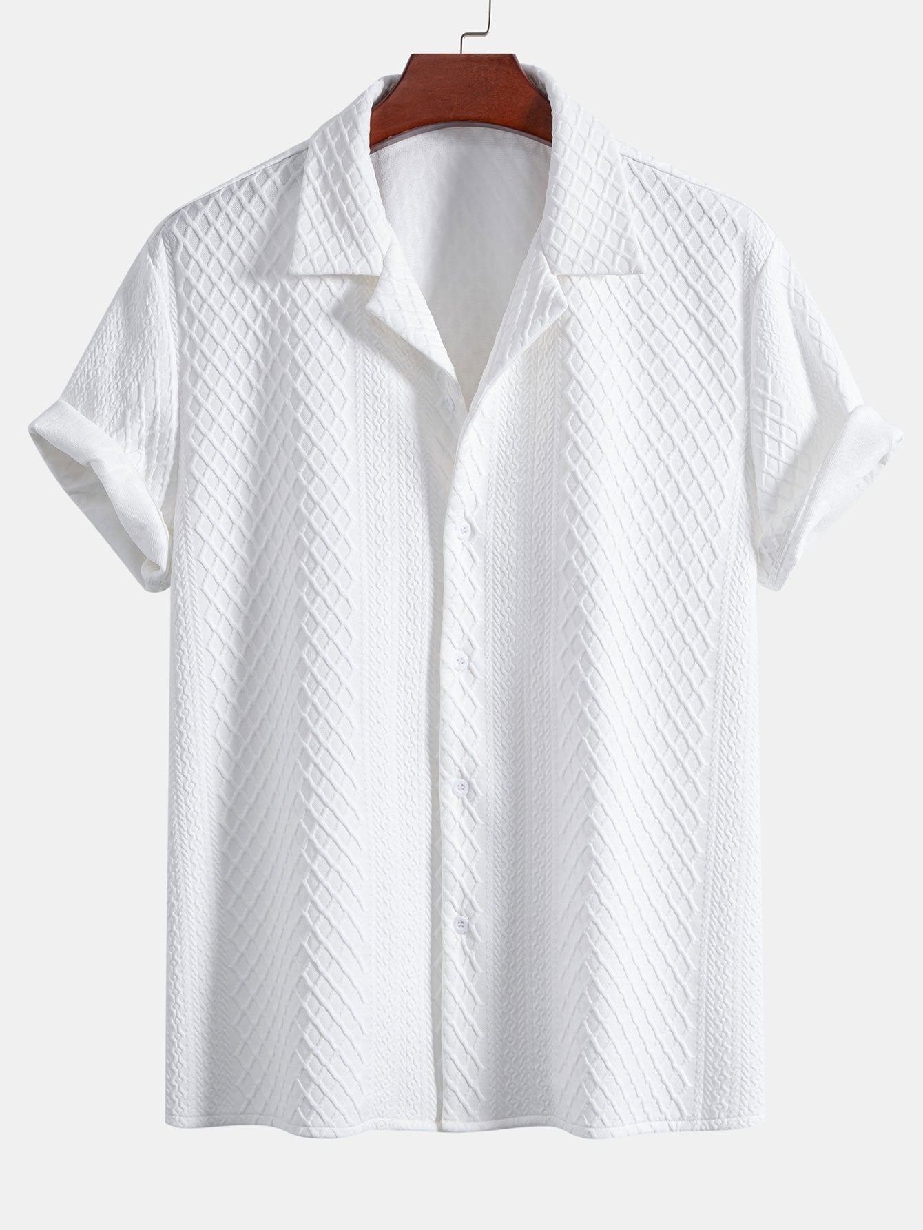 Rhombus Geometric Jacquard Textured Cuban Shirt